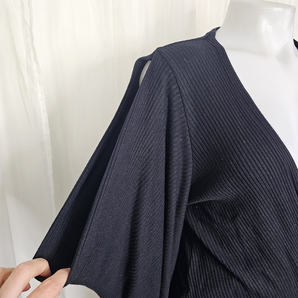 Anne Fontaine Aloyse Black Sweater Wrap Dress Slit Puff Balloon Sleeve Size 42 - Picture 3 of 13